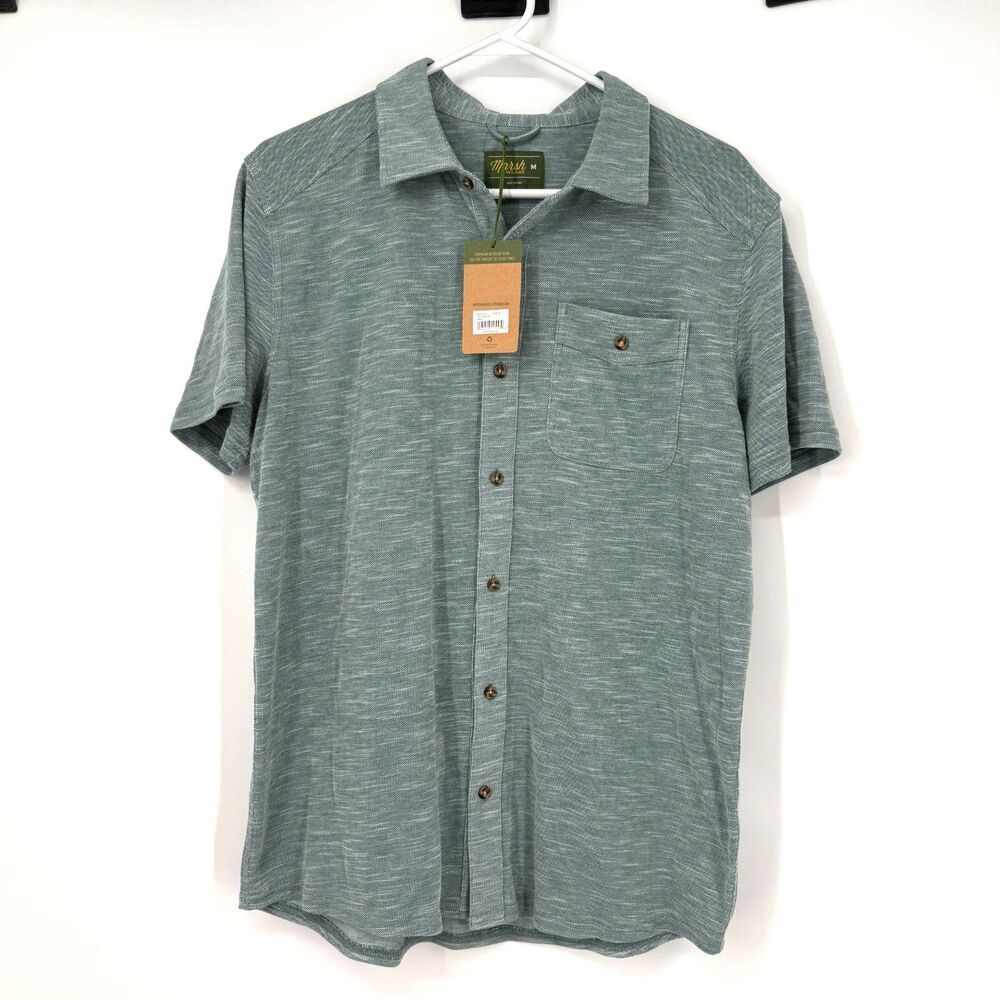 Marsh Wear Coffin Point Shirt Mens M Shortsleeve Button Front Green Heather NWT